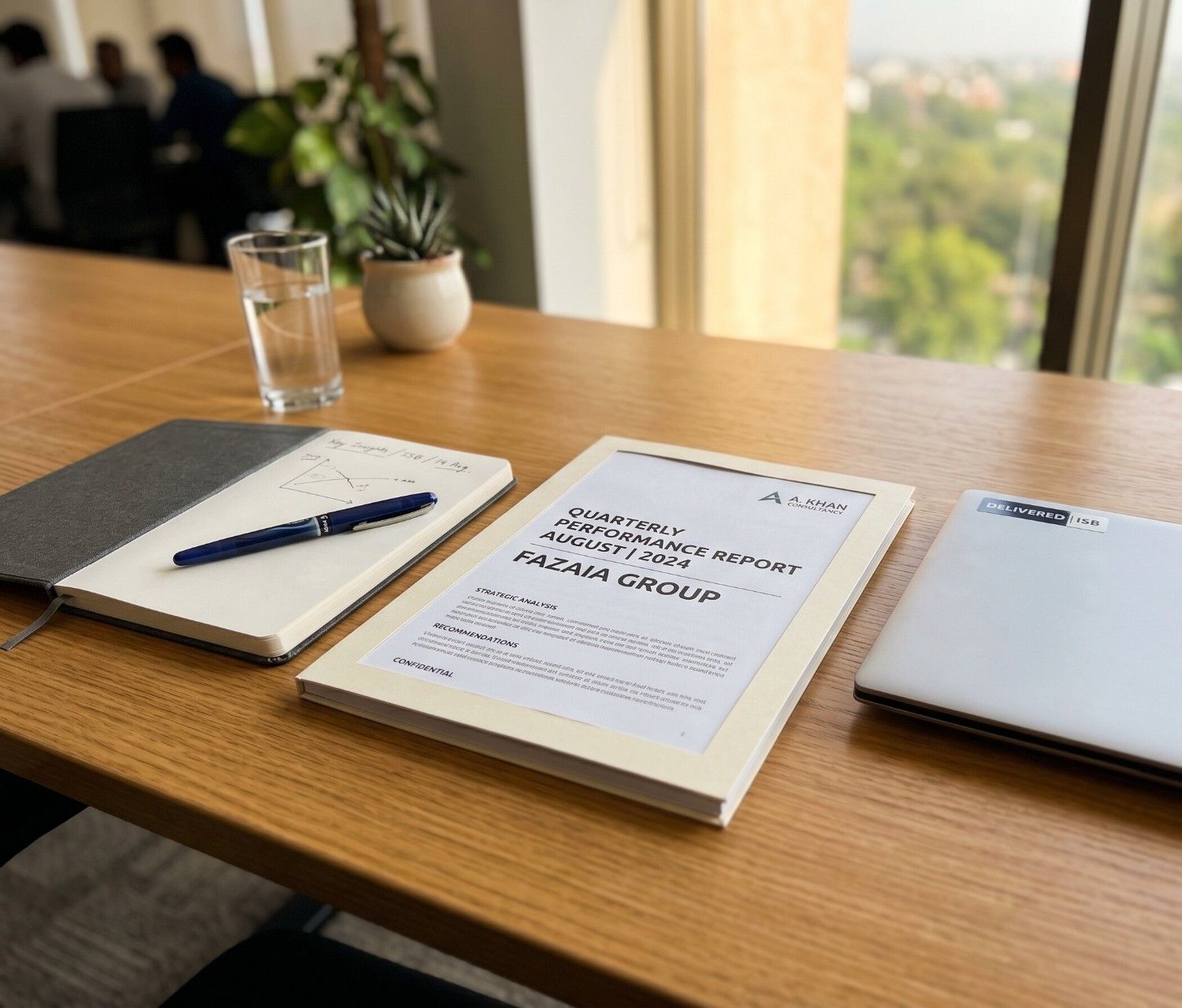 A printed SEO audit report with notes and a pen beside a laptop on a clean desk, representing the SEO audit service delivered by ZaidSEO Pakistan